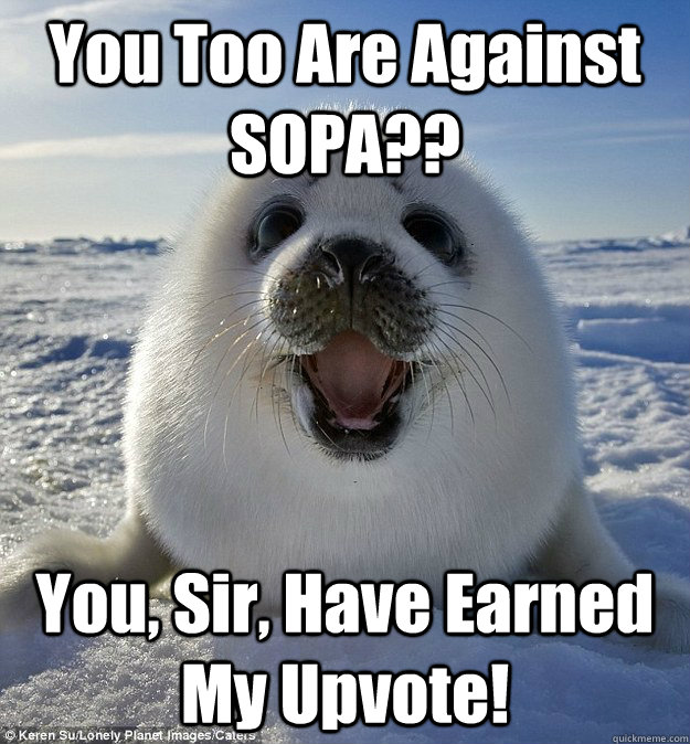 You Too Are Against SOPA?? You, Sir, Have Earned My Upvote! - You Too Are Against SOPA?? You, Sir, Have Earned My Upvote!  Easily Pleased Seal