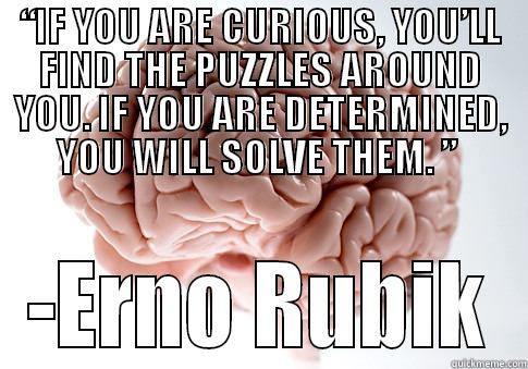 “IF YOU ARE CURIOUS, YOU’LL FIND THE PUZZLES AROUND YOU. IF YOU ARE DETERMINED, YOU WILL SOLVE THEM. ”  -ERNO RUBIK Scumbag Brain