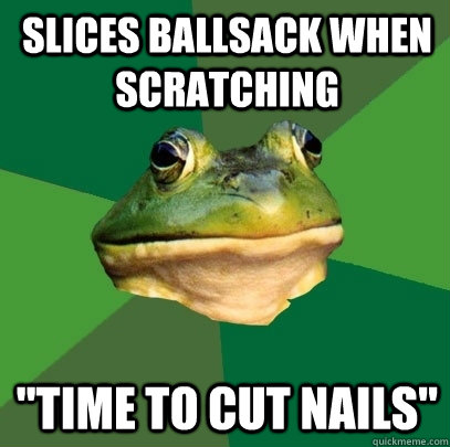 Slices ballsack when scratching 