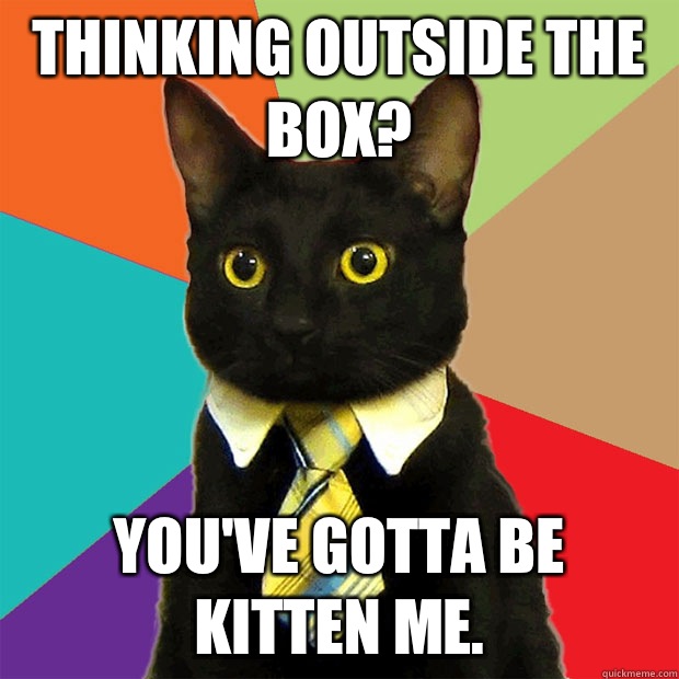 Thinking outside the box? you've gotta be kitten me.  Business Cat
