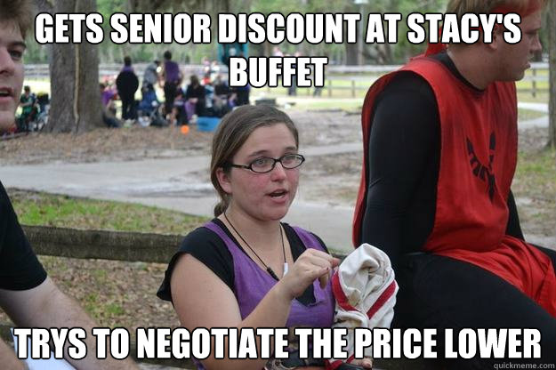Gets senior discount at Stacy's buffet Trys to negotiate the price lower - Gets senior discount at Stacy's buffet Trys to negotiate the price lower  jewish viking