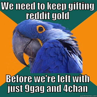 WE NEED TO KEEP GIFTING REDDIT GOLD BEFORE WE'RE LEFT WITH JUST 9GAG AND 4CHAN Paranoid Parrot
