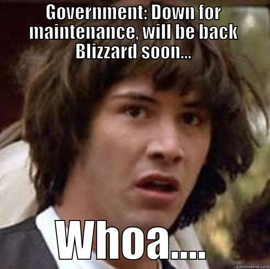 GOVERNMENT: DOWN FOR MAINTENANCE, WILL BE BACK BLIZZARD SOON... WHOA.... conspiracy keanu