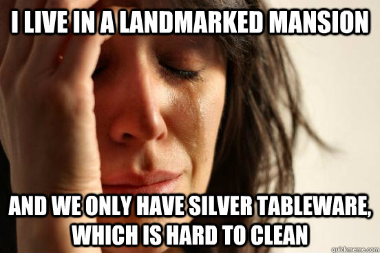 I live in a landmarked mansion and we only have silver tableware, which is hard to clean  First World Problems