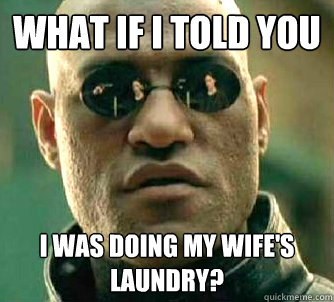 What if I told you I was doing my wife's laundry?  Matrix Morpheus