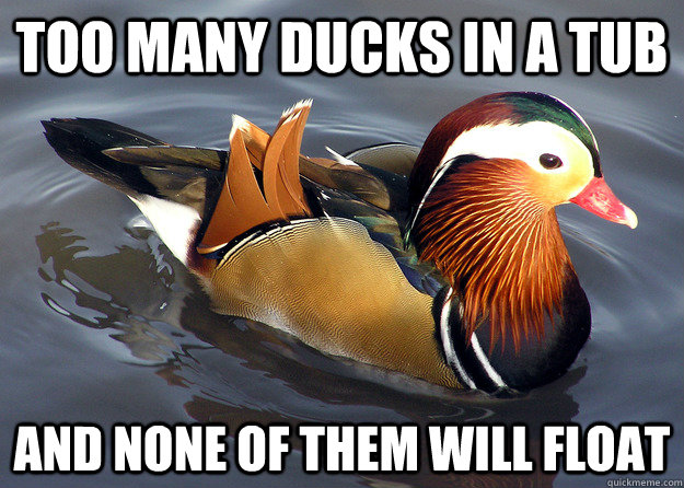 Too many ducks in a tub and none of them will float  