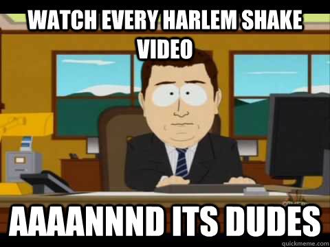 Watch every harlem shake video  Aaaannnd its dudes  Aaand its gone
