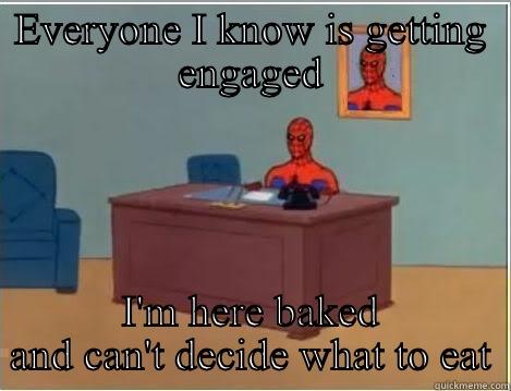 EVERYONE I KNOW IS GETTING ENGAGED I'M HERE BAKED AND CAN'T DECIDE WHAT TO EAT Spiderman Desk