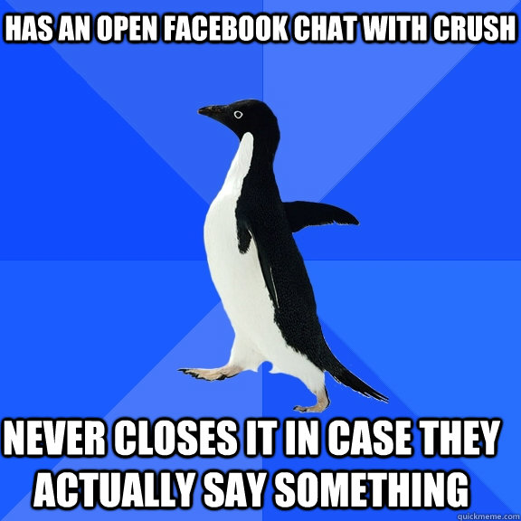 Has an open facebook chat with crush never closes it in case they actually say something  Socially Awkward Penguin