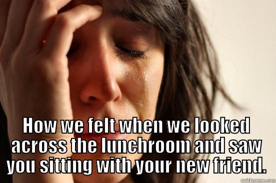  HOW WE FELT WHEN WE LOOKED ACROSS THE LUNCHROOM AND SAW YOU SITTING WITH YOUR NEW FRIEND. First World Problems