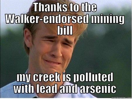 THANKS TO THE WALKER-ENDORSED MINING BILL MY CREEK IS POLLUTED WITH LEAD AND ARSENIC 1990s Problems