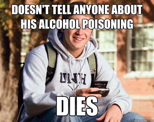 doesn't tell anyone about his alcohol poisoning dies  College Freshman