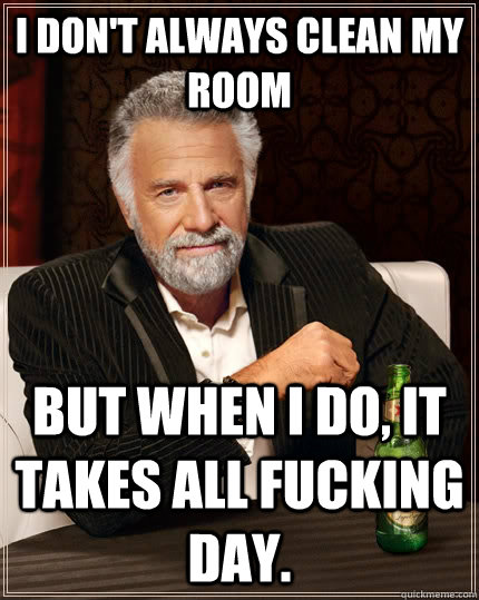 I don't always clean my room But when I do, it takes all fucking day.  The Most Interesting Man In The World