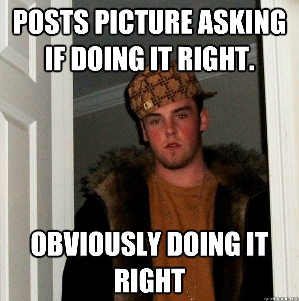 Posts picture asking if doing it right. Obviously doing it right  Scumbag Steve