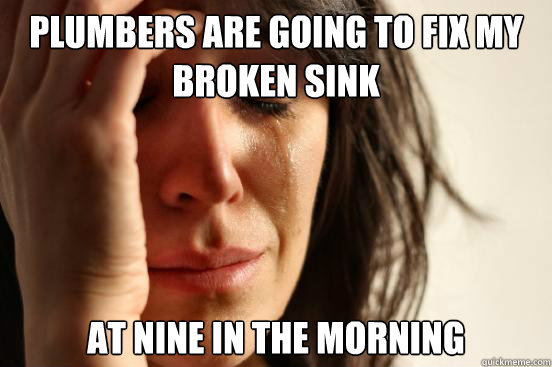 Plumbers are going to fix my broken sink at nine in the morning  First World Problems
