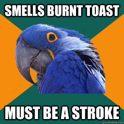 smells burnt toast must be a stroke - smells burnt toast must be a stroke  Paranoid Parrot