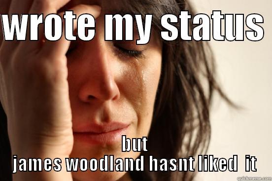 WROTE MY STATUS  BUT JAMES WOODLAND HASNT LIKED  IT First World Problems