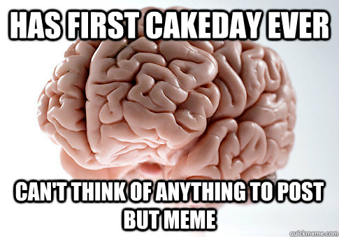 Has first cakeday ever Can't think of anything to post but meme  Scumbag Brain