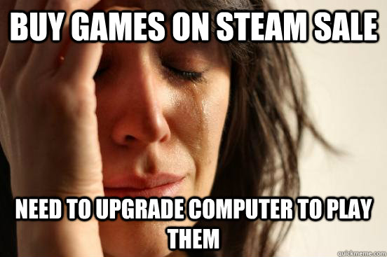 bUY GAMES ON STEAM SALE NEED TO UPGRADE COMPUTER TO PLAY THEM  First World Problems