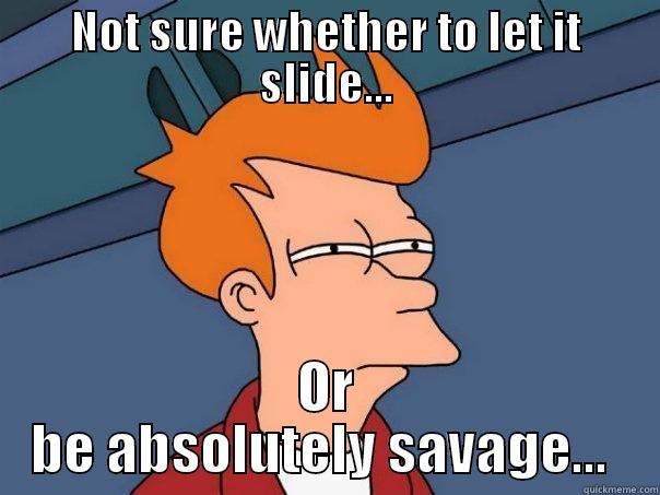 NOT SURE WHETHER TO LET IT SLIDE... OR BE ABSOLUTELY SAVAGE...  Futurama Fry