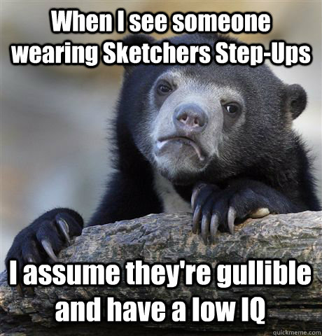 When I see someone wearing Sketchers Step-Ups I assume they're gullible and have a low IQ  Confession Bear