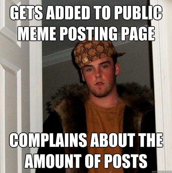 gets added to public meme posting page complains about the amount of posts  Scumbag Steve