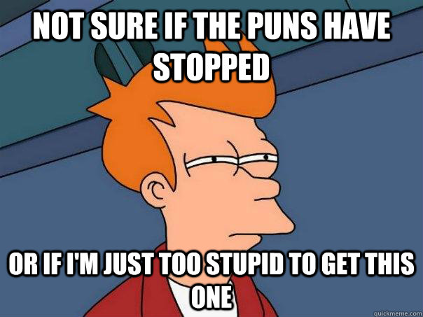 Not sure if the puns have stopped Or if I'm just too stupid to get this one  Futurama Fry