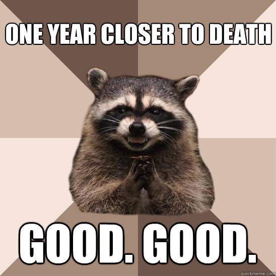 One year closer to death Good. Good. - One year closer to death Good. Good.  Evil Plotting Raccoon