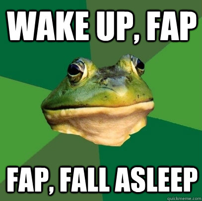 wake up, fap fap, fall asleep  Foul Bachelor Frog