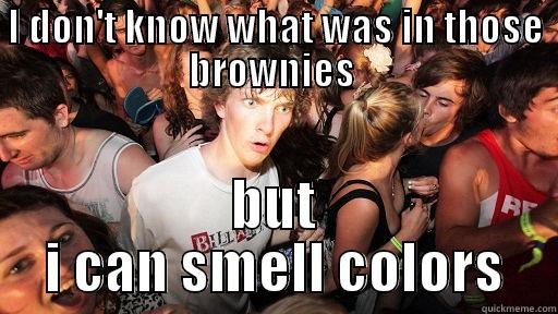 never take food from strangers - I DON'T KNOW WHAT WAS IN THOSE BROWNIES  BUT I CAN SMELL COLORS Sudden Clarity Clarence