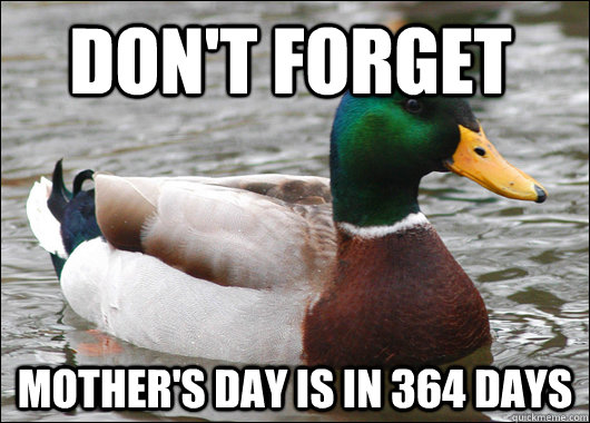 Don't forget Mother's Day is in 364 days  Actual Advice Mallard