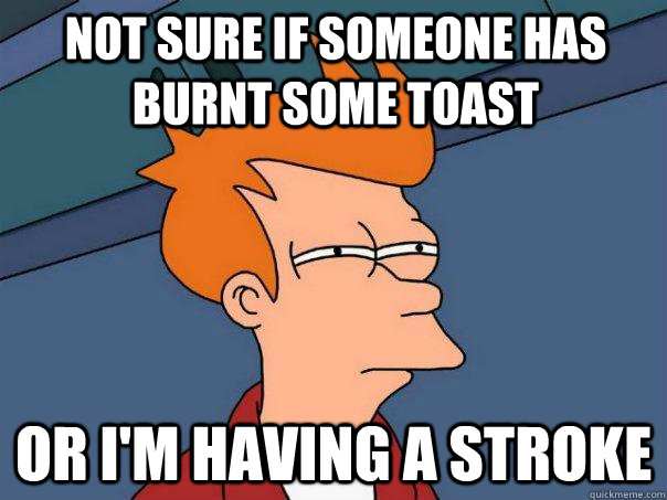 Not sure if someone has burnt some toast Or I'm having a stroke  Futurama Fry