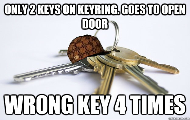 Only 2 keys on keyring. Goes to open door Wrong key 4 times  