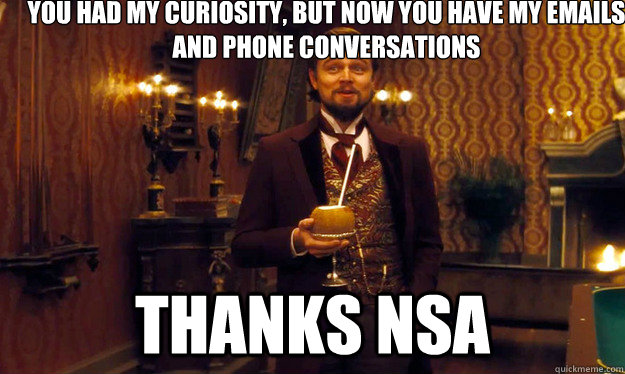 You had my curiosity, but now you have my emails and phone conversations thanks nsa - You had my curiosity, but now you have my emails and phone conversations thanks nsa  Django!