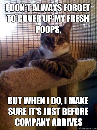 I don't always forget to cover up my fresh poops, but when I do, I make sure it's just before company arrives  The Most Interesting Cat in the World