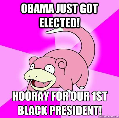 Obama just got elected! Hooray for our 1st black president!  Slowpoke