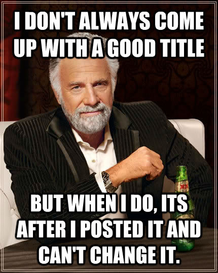 I DON'T ALWAYS COME UP WITH A GOOD TITLE BUT WHEN I DO, ITS AFTER I POSTED IT AND CAN'T CHANGE IT.  untitled meme