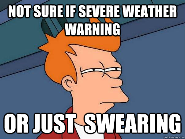 Not sure if severe weather warning Or just  swearing  - Not sure if severe weather warning Or just  swearing   Futurama Fry