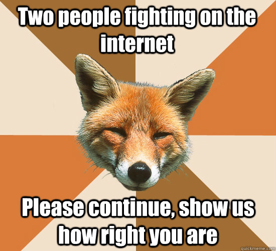 Two people fighting on the internet Please continue, show us how right you are  Condescending Fox