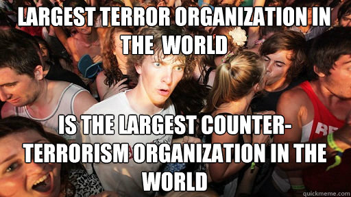 Largest terror organization in the  world
 IS the largest Counter- terrorism organization in the world  Sudden Clarity Clarence