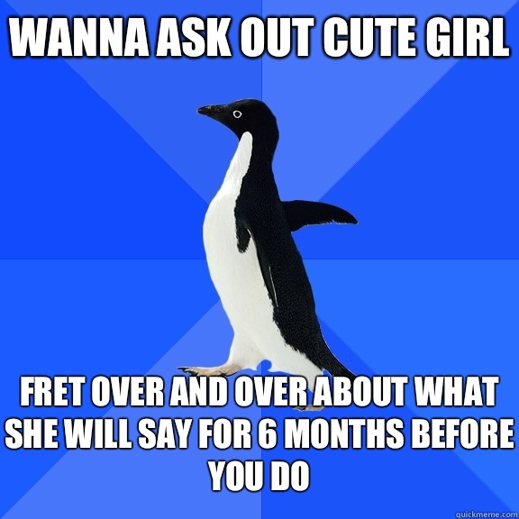 Wanna ask out cute girl   Fret over and over about what she will say for 6 months before you do  Socially Awkward Penguin