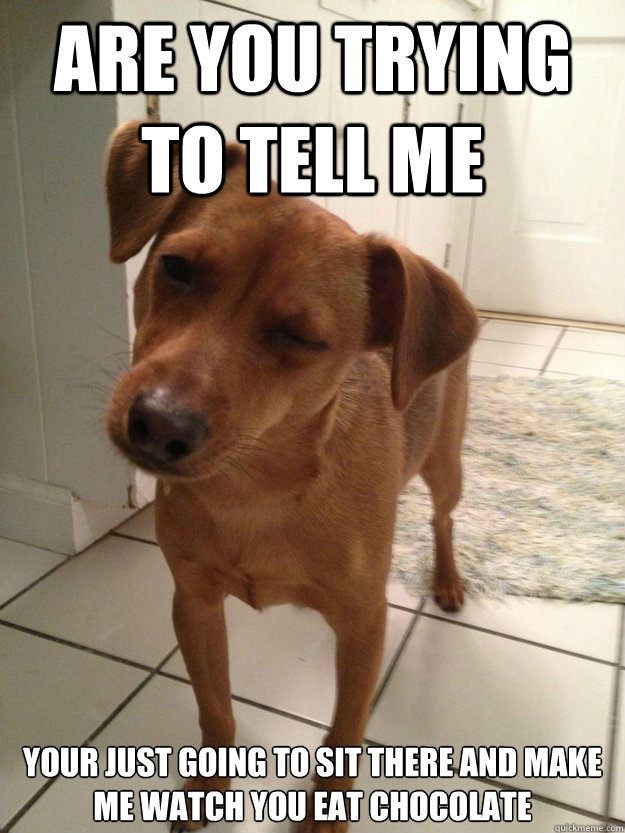 Are you trying to tell me your just going to sit there and make me watch you eat chocolate  