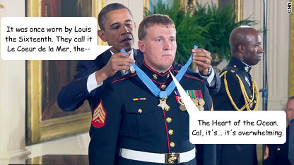 It was once worn by Louis the Sixteenth. They call it Le Coeur de la Mer, the-- The Heart of the Ocean. Cal, it's... it's overwhelming. - It was once worn by Louis the Sixteenth. They call it Le Coeur de la Mer, the-- The Heart of the Ocean. Cal, it's... it's overwhelming.  Obama Titanic