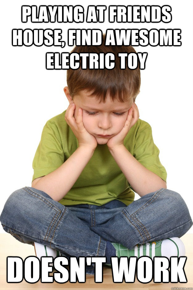 playing at friends house, find awesome electric toy doesn't work  First grade problems