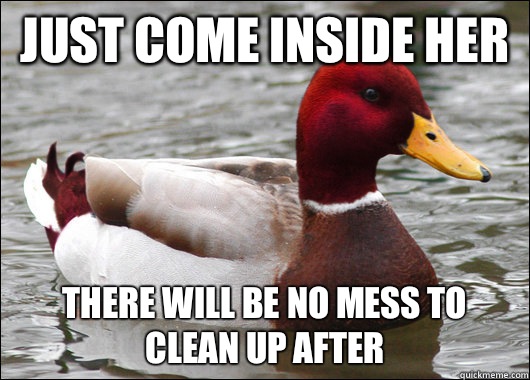 Just come inside her There will be no mess to clean up after  Malicious Advice Mallard
