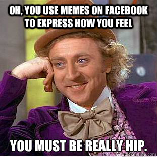 Oh, you use memes on Facebook to express how you feel You must be really hip. - Oh, you use memes on Facebook to express how you feel You must be really hip.  Condescending Wonka