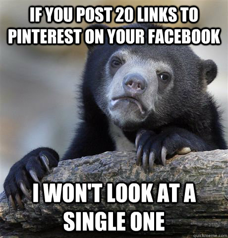 If you post 20 links to pinterest on your facebook I won't look at a single one  Confession Bear