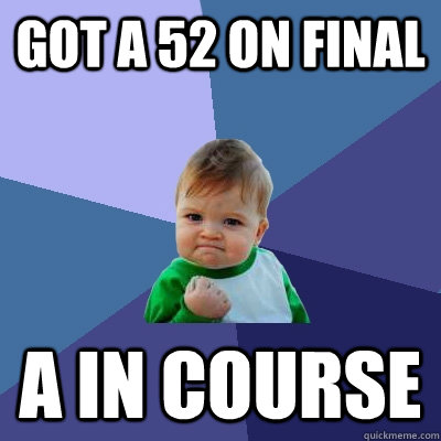Got a 52 on final A in course  Success Kid