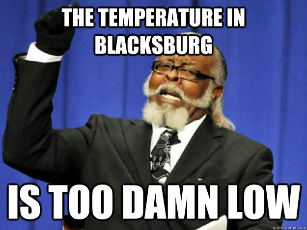 The temperature in Blacksburg is too damn low  Toodamnhigh