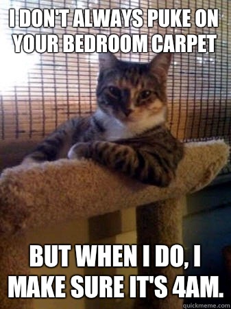 I don't always puke on your bedroom carpet but when I do, I make sure it's 4am.  The Most Interesting Cat in the World